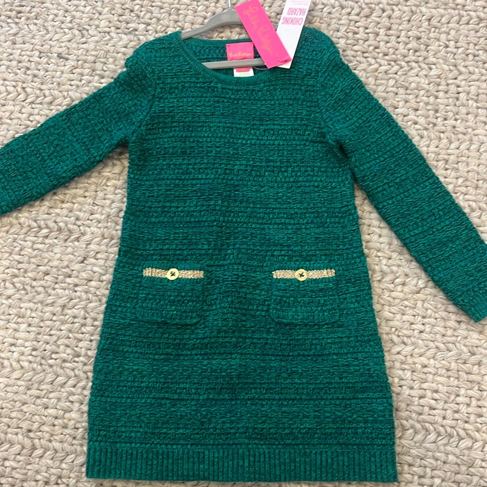 Lilly Pulitzer Metallic Green Tweed Seater Dress - Kids Size Small